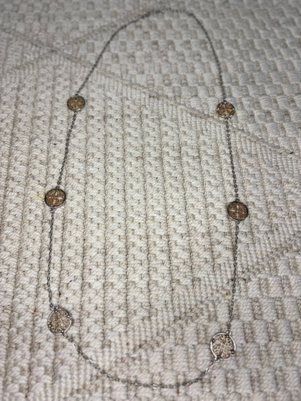 Silver Tone Filigree Quatrefoil Clover Station Necklace Brighton